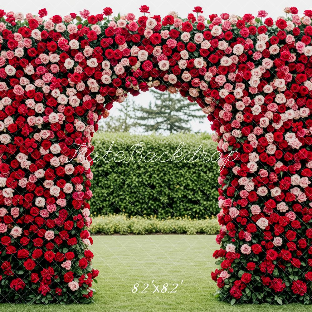 Kate Spring Flower Arch Red and Pink Roses Backdrop Designed by Patty Roberts
