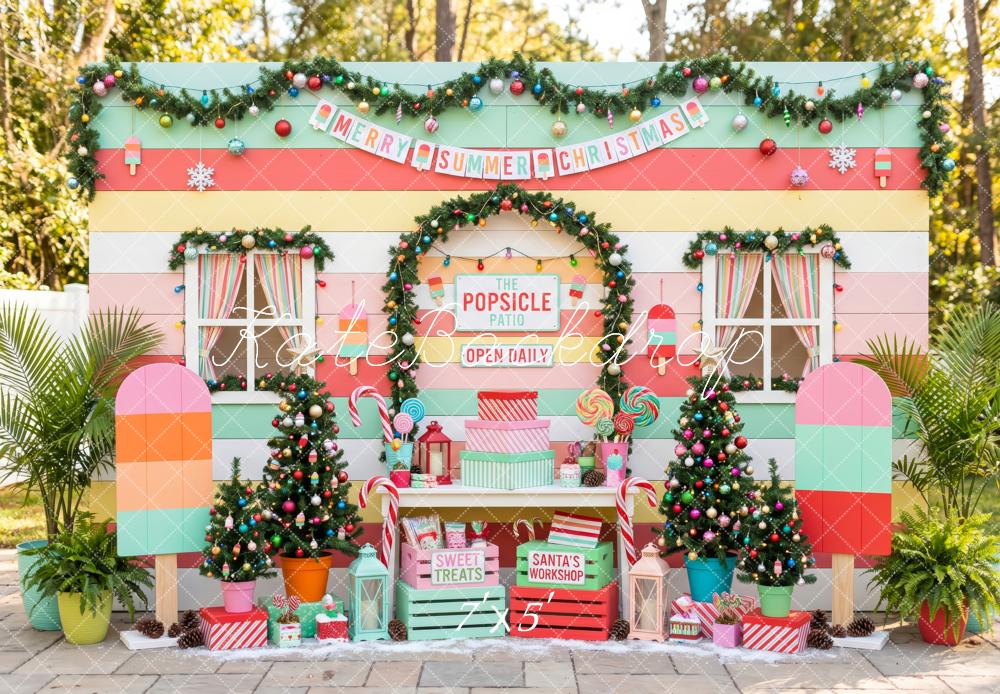 Kate Christmas Summer Popsicle Patio Candy Trees Printed Backdrop Designed by Patty Roberts