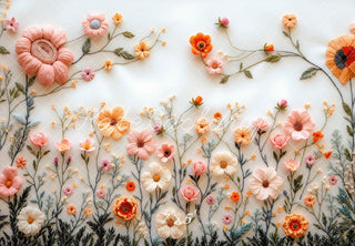 Kate Spring Pastel Embroidered Flower White Printed Backdrop Designed by Mini MakeBelieve
