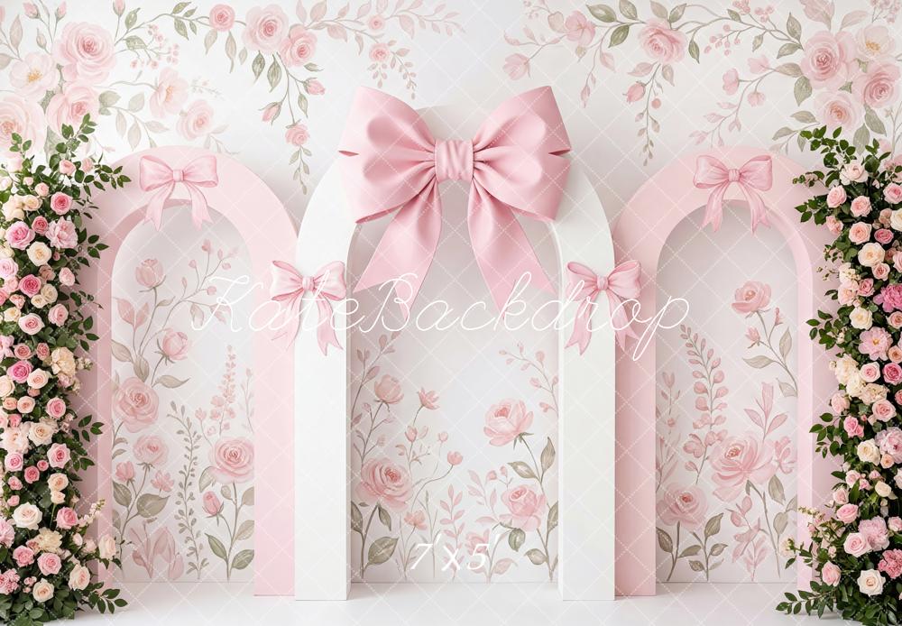 Kate Flower Arch Pink Roses Bows Floral Wall Printed Backdrop Designed by Patty Roberts