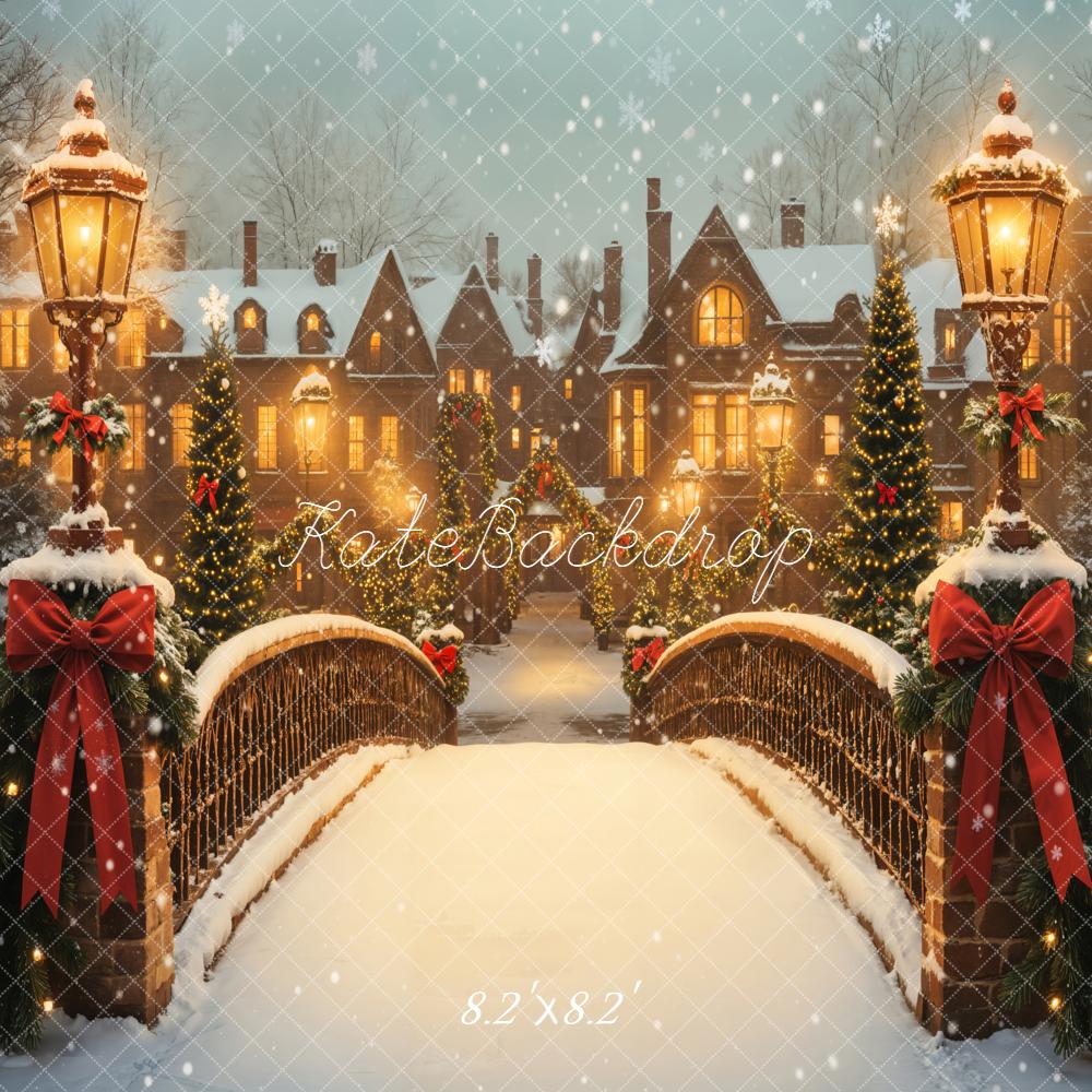 Fondo del pueblo de faroles del puente nevado de Navidad Designed by Emetselch