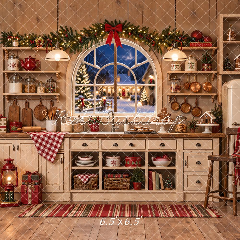 Kate Christmas Gingerbread Kitchen Window Printed Backdrop Designed by Emetselch