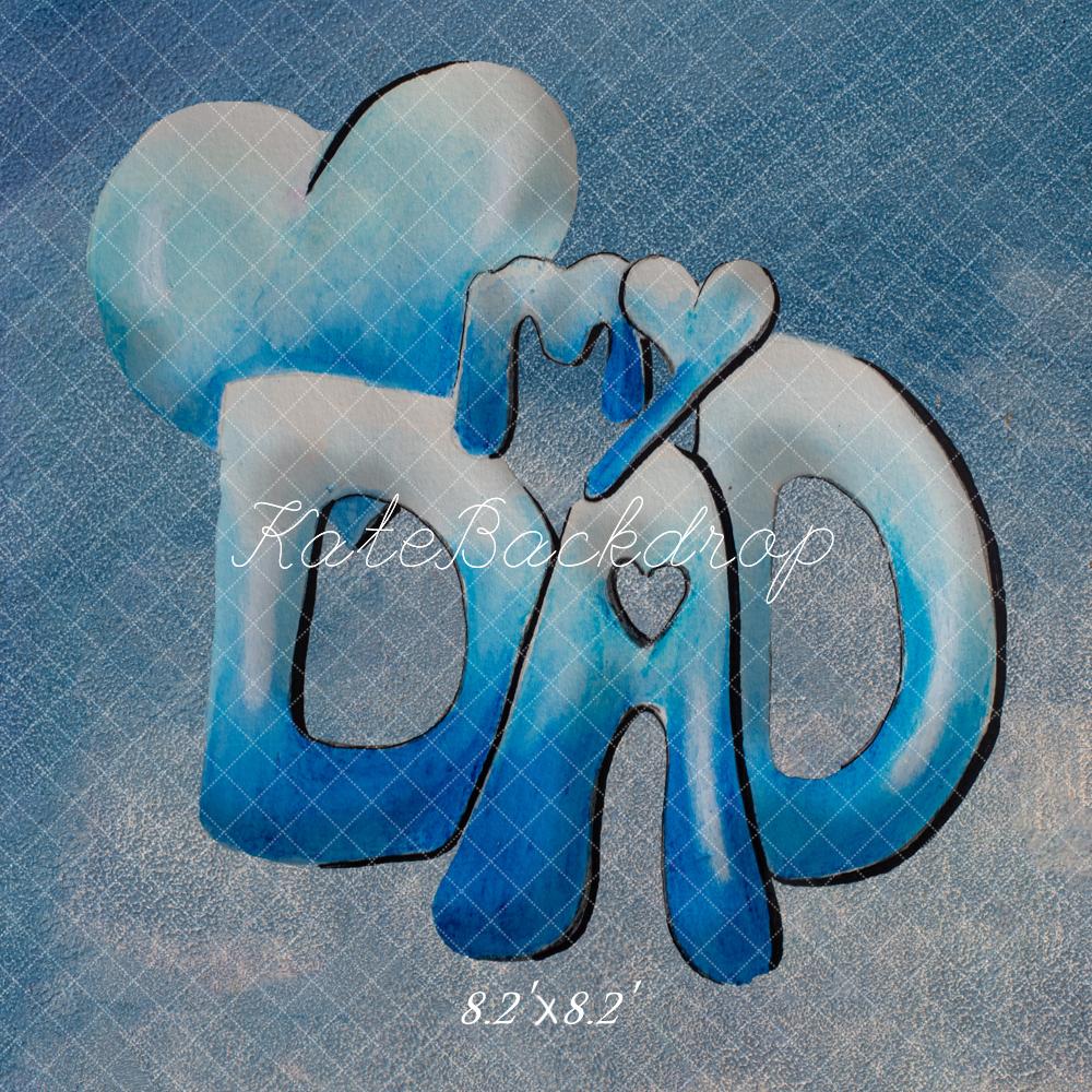 Kate Father's Day Blue Dad Heart Mouse Ears Lettering Printed Backdrop Designed by Fantasyphotoart