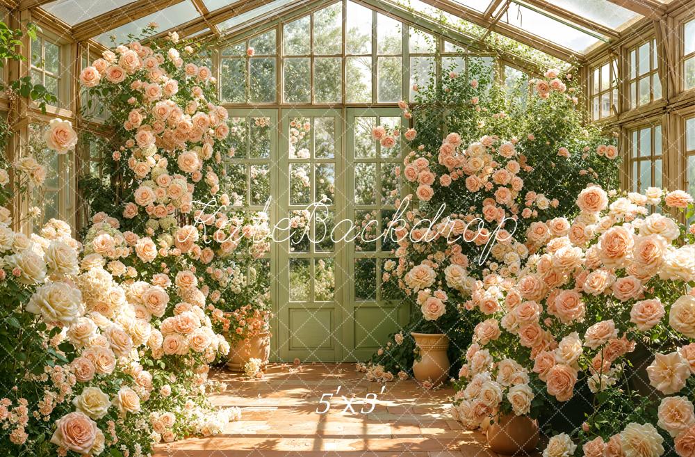 Kate Spring Greenhouse Flower Arch Rose Garden Printed Backdrop Designed by Emetselch