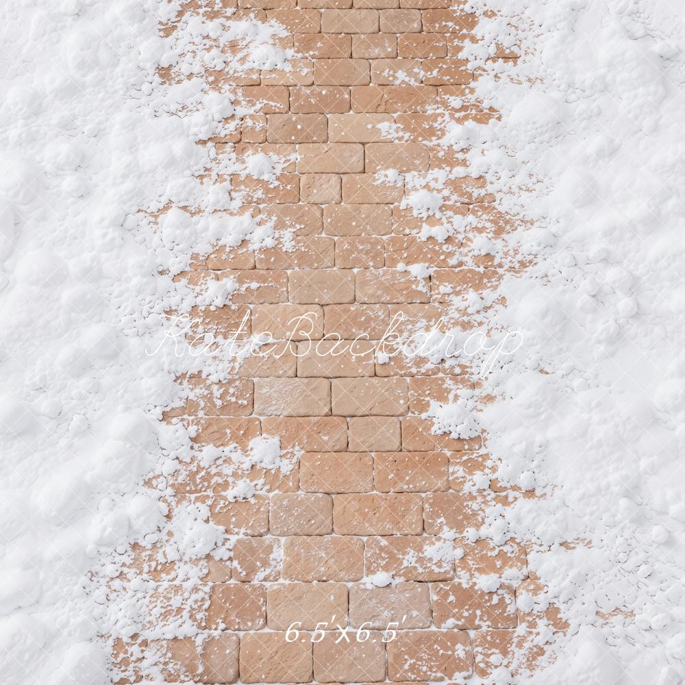 Kate Winter White Snowy Brick Floor Printed Backdrop Designed by Emetselch