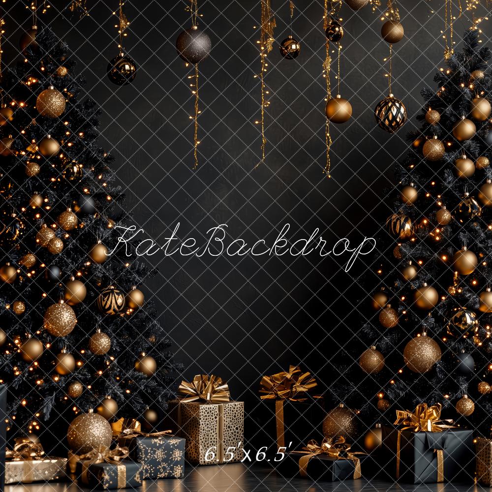 Kate Christmas Black Gold Trees Ornaments Gifts Backdrop Designed by Patty Roberts
