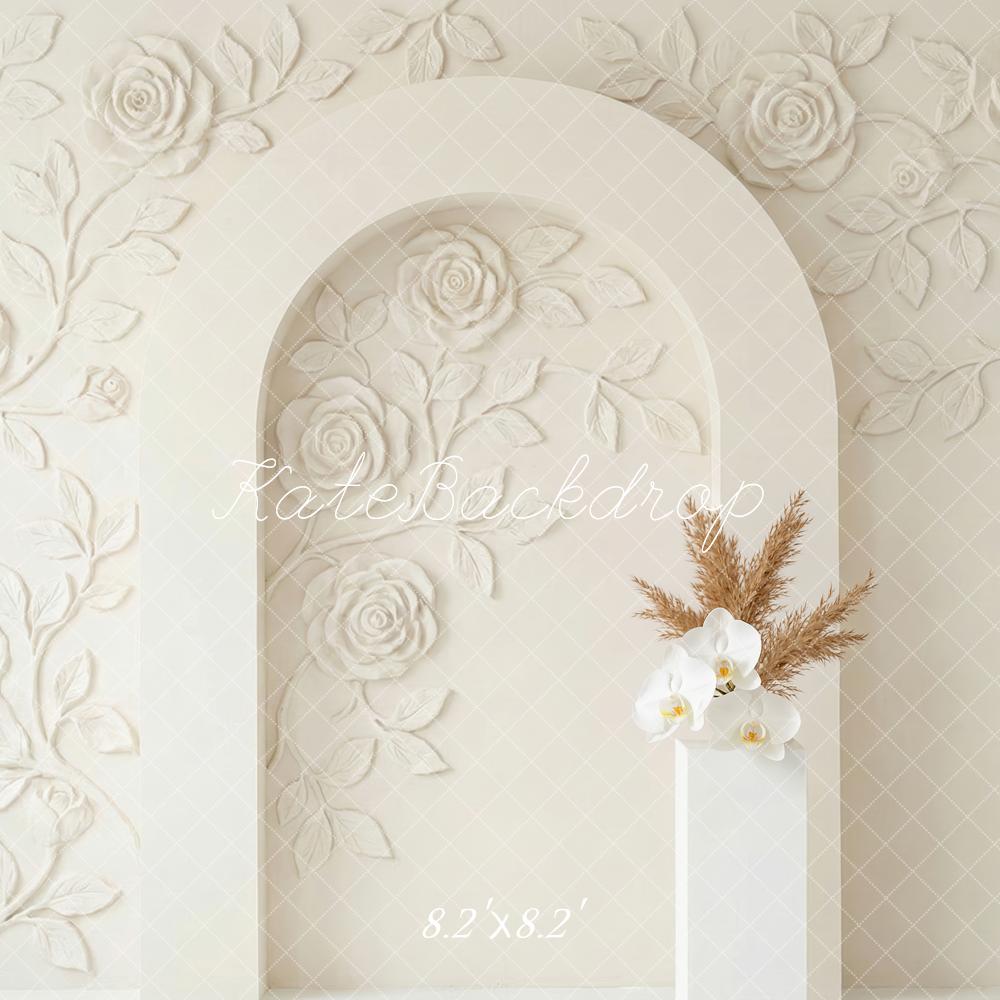 Kate Wedding Ivory Flower Arch Vintage Wall Printed Backdrop Designed by Patty Roberts