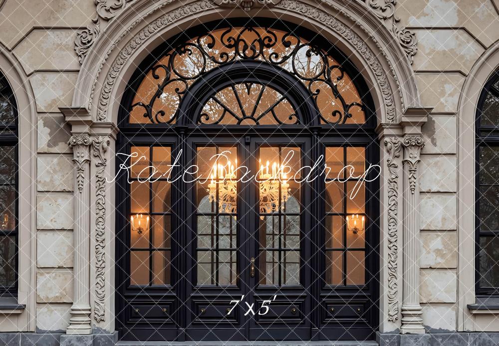 Kate Retro Ornate Arch Black French Doors Backdrop Designed by Mini MakeBelieve