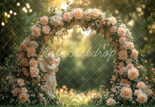 Kate Spring Flower Arch Peach Roses Angel Printed Backdrop Designed by Emetselch