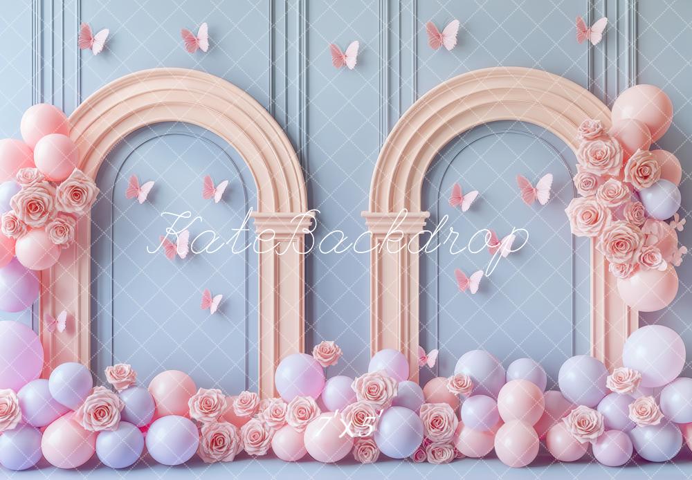 Kate Birthday Pastel Balloon Arch Butterfly Backdrop Designed by Mini MakeBelieve