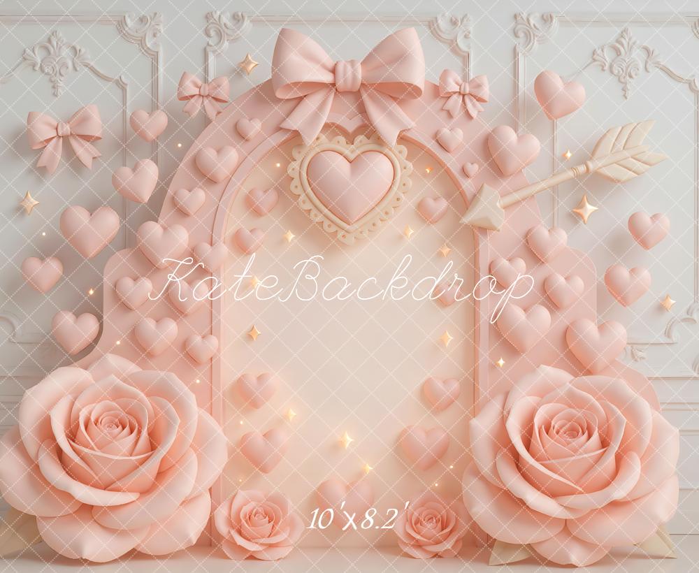 Kate Valentine Pink Heart Arch Bow Roses Arrow Backdrop Designed by Mini MakeBelieve