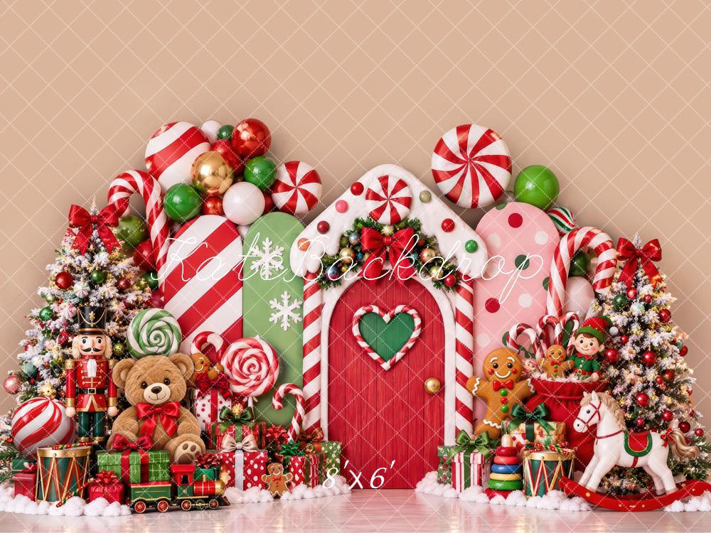 Kate Christmas Cake Smash Candy Cane Gingerbread Toys Nutcracker Printed Backdrop Designed by Laura Bybee