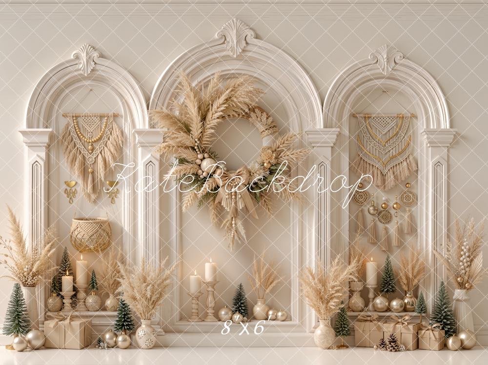Kate Boho Arched Wall Christmas Tree Pampas Wreath Decor Printed Backdrop Designed by Emetselch