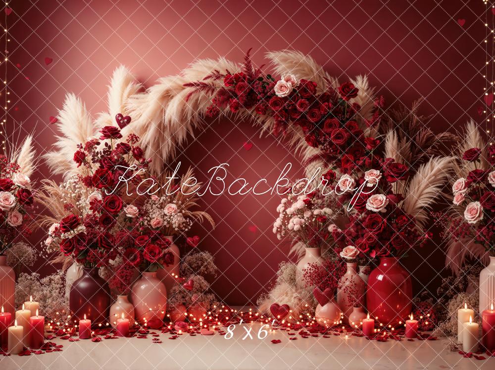 Kate Valentine's Day Flower Arch Red Roses Candles Backdrop Designed by Emetselch