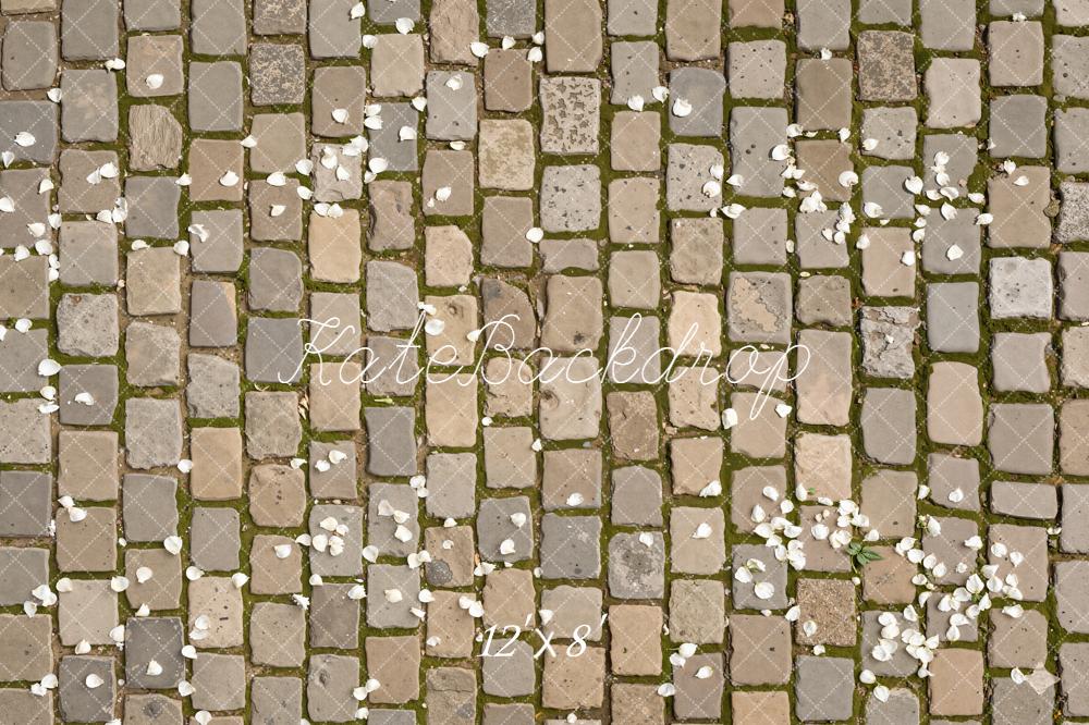 Kate Cobblestone Floor With White Petals Printed Backdrop Designed by Kate Image
