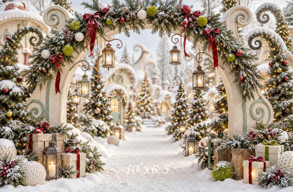 Kate Christmas Snowy Whoville Village Archway Garland Printed Backdrop Designed by Emetselch