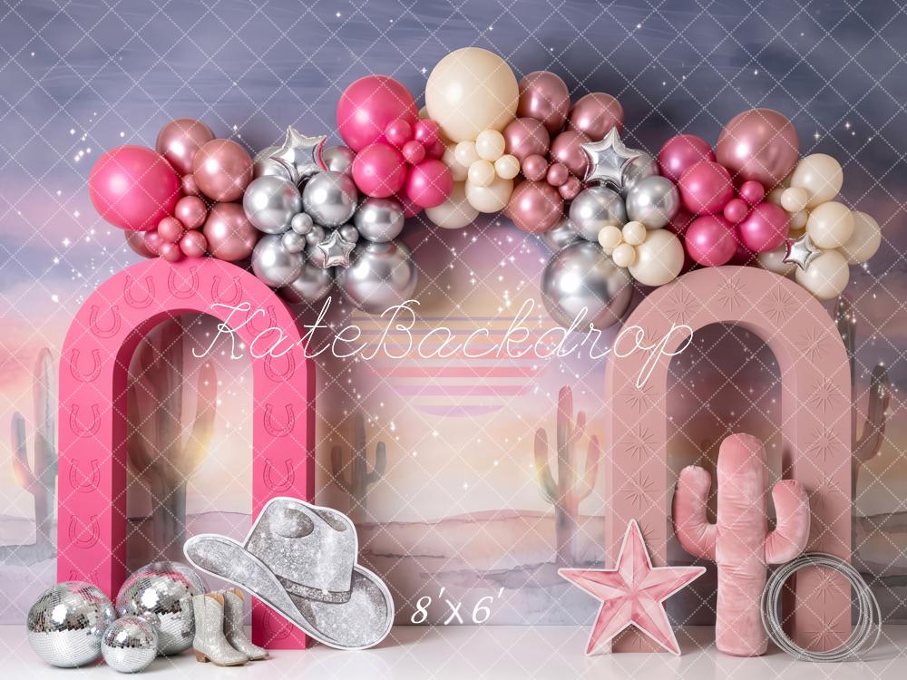 Kate Birthday Pink Western Cowgirl Balloon Arch Printed Backdrop Designed by Patty Roberts