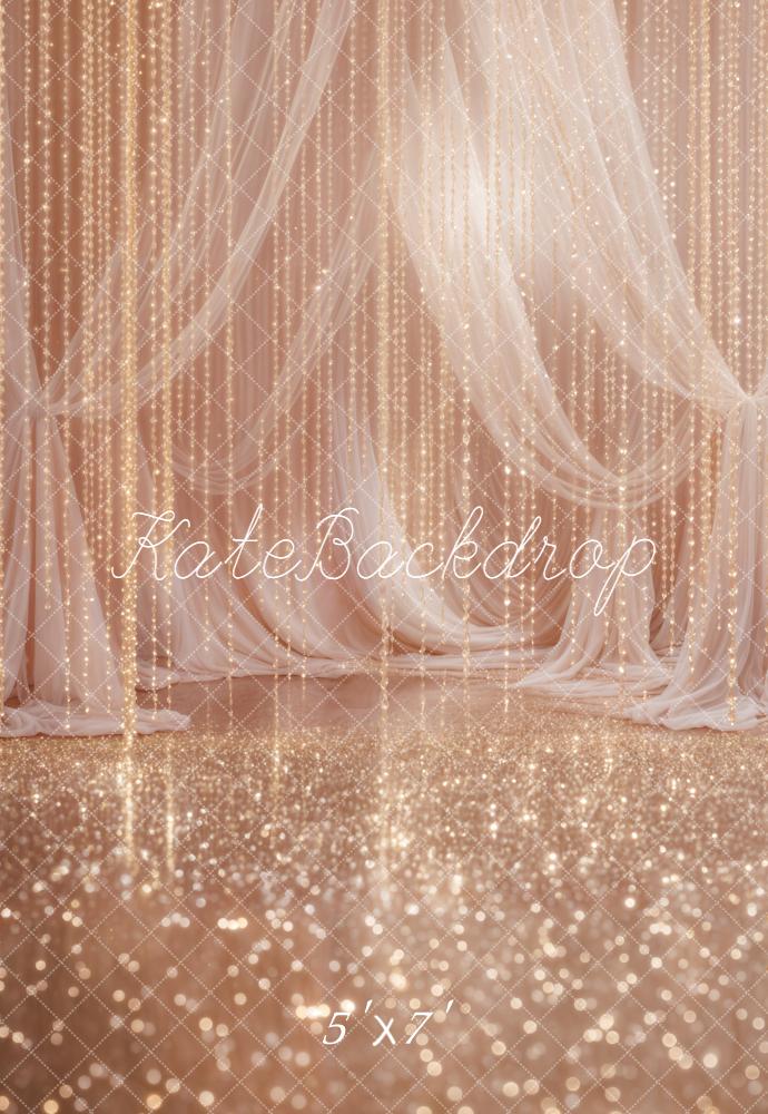 Kate Champagne Bokeh Drapes Fairy Lights Backdrop Designed by Emetselch