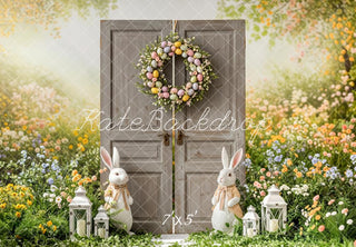 Kate Easter Bunny Door Egg Wreath Floral Garden Printed Backdrop Designed by Patty Roberts