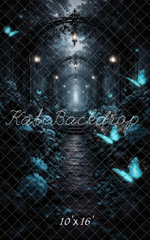 Kate Sweep Fairy Fantasy Forest Lantern Path with Blue Butterflies Printed Backdrop Designed by Vertigo Productions