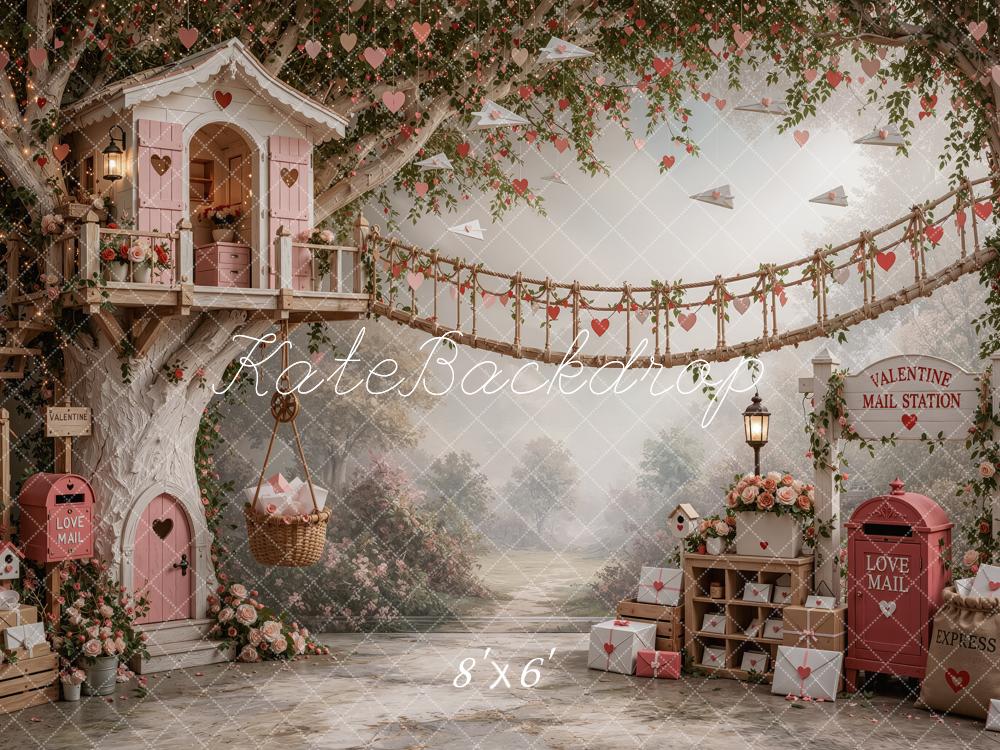 Kate Valentine's Day Love Mail Treehouse Bridge Printed Backdrop Designed by Ashley Ward