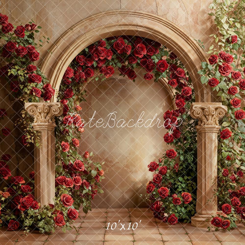 Kate Valentine's Day Flower Arch Red Roses Stone Archway Backdrop Designed by Emetselch