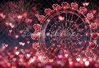 Kate Valentine's Day Ferris Wheel Fireworks Red Hearts Printed Backdrop Designed by Emetselch