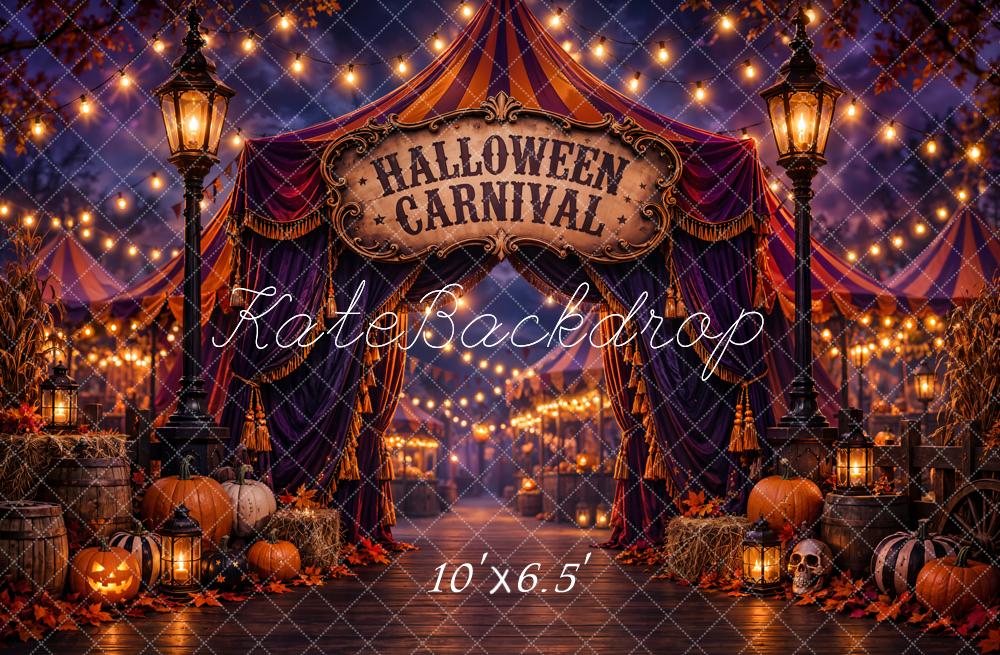 Kate Halloween Carnival Tent Pumpkins Lanterns Printed Backdrop Designed by Emetselch