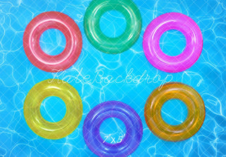 Kate Summer Colorful Swimming Ring Pool Printed Backdrop Designed by Mini MakeBelieve