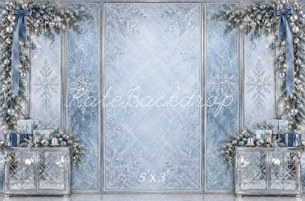 Kate Christmas Icy Blue Silver Snowflake Garland Printed Backdrop Designed by Vertigo Productions