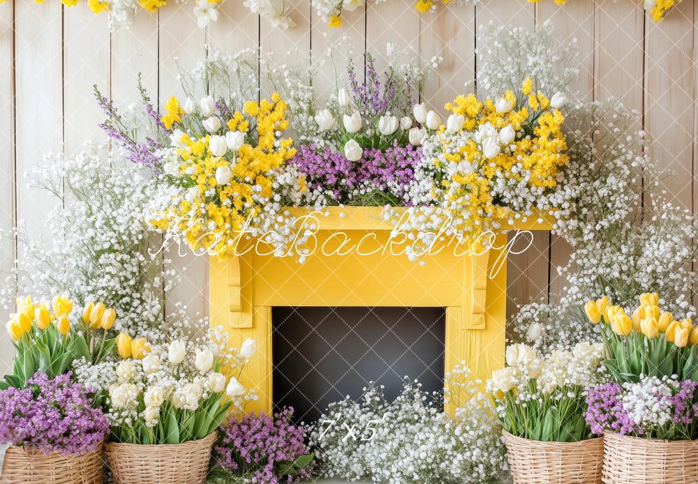 Spring Blossom Floral Fireplace Backdrop