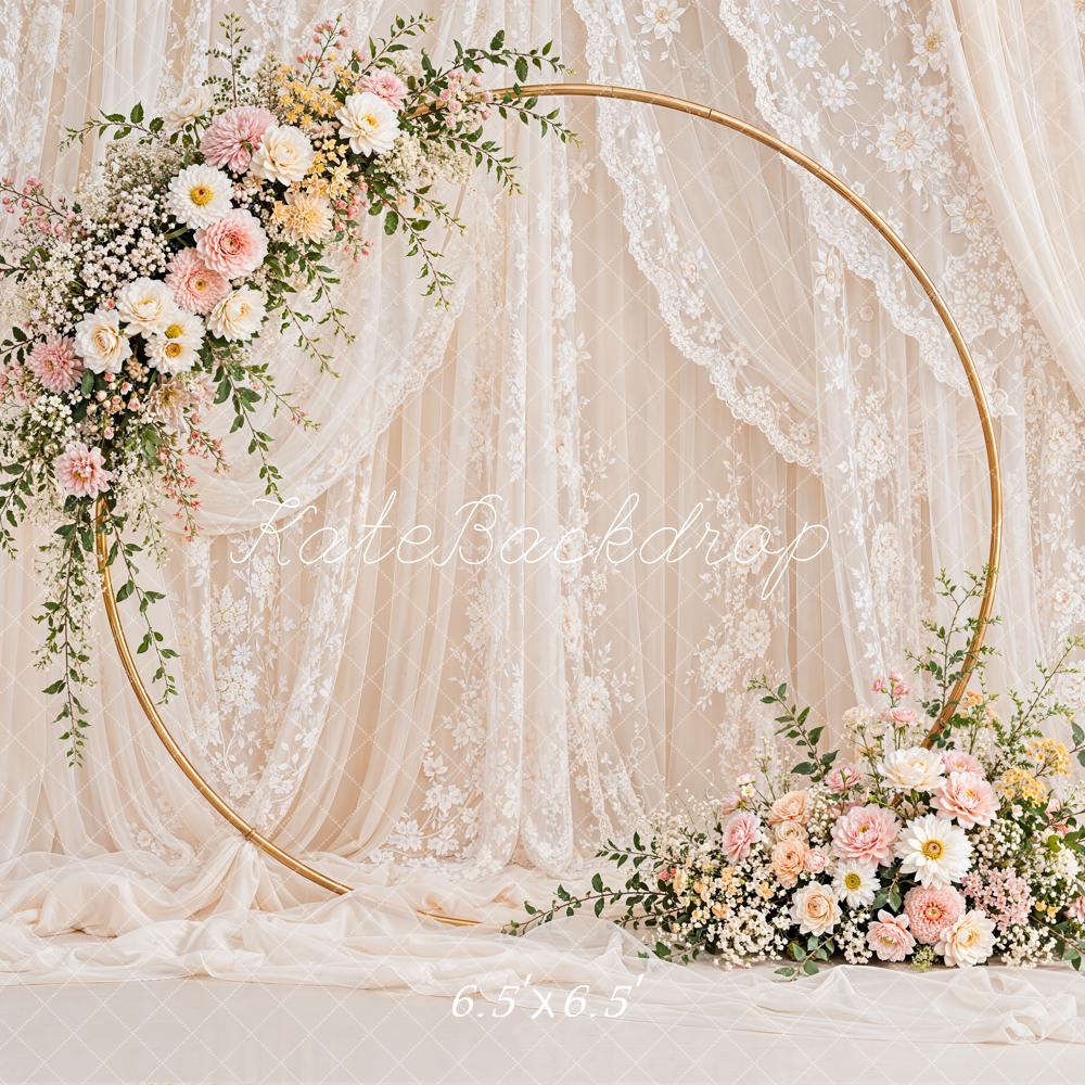 Kate Romantic Wedding Floral Hoop Lace Drapery Printed Backdrop Designed by Emetselch