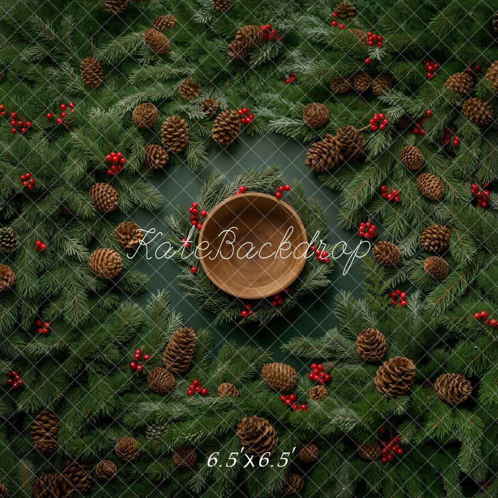 Kate Christmas Newborn Pine Wreath Bowl Pinecones Floor Backdrop Designed by Chain Photography