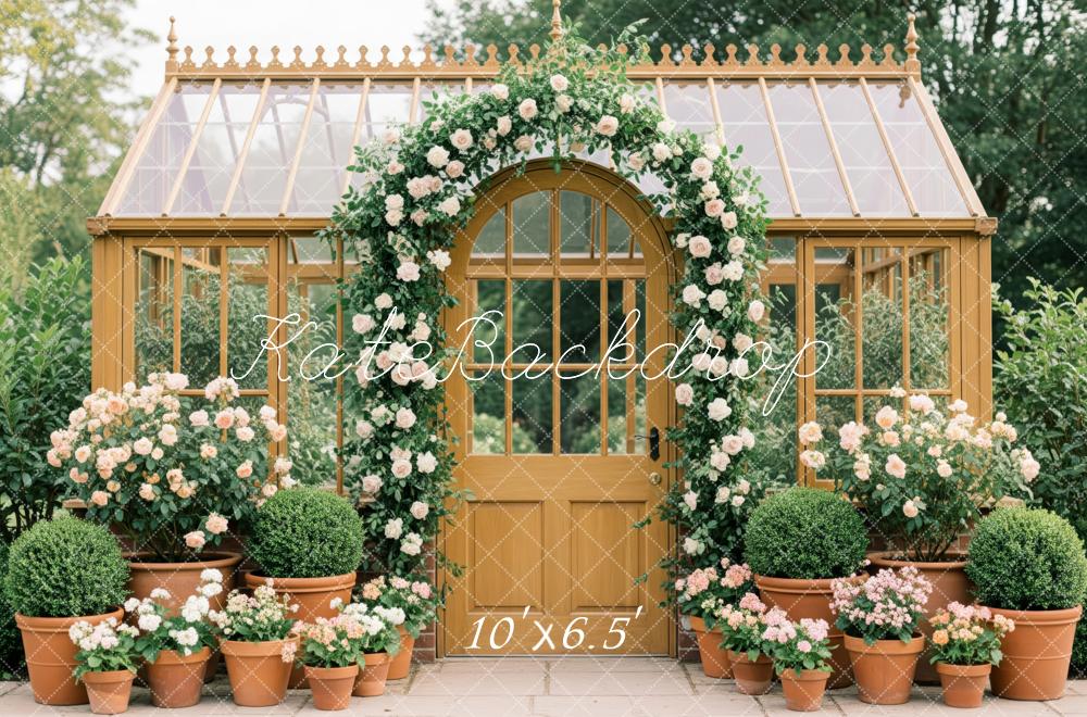 Kate Flower Arch Greenhouse Yellow Door Backdrop Designed by Patty Roberts