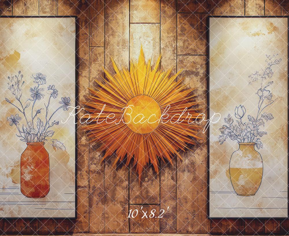 Kate Boho Sunburst Wall Floral Vase Illustrations Backdrop Designed by Mini MakeBelieve