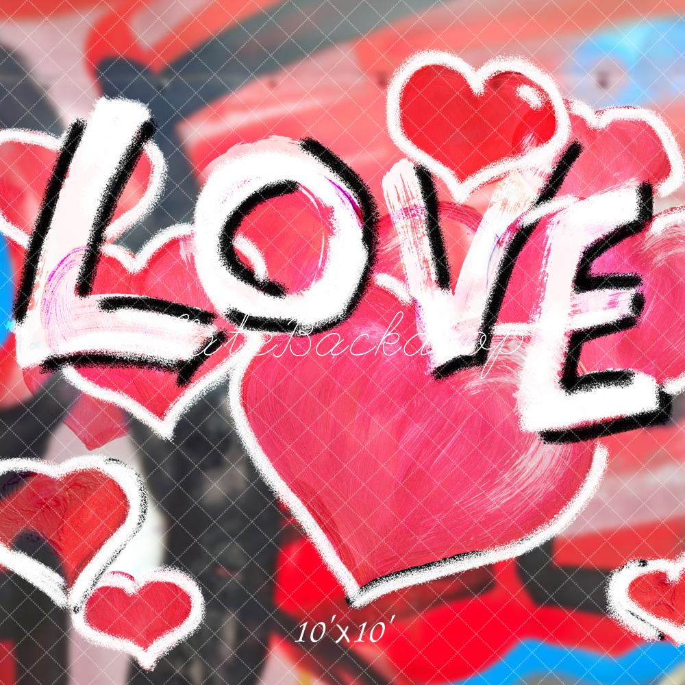 Kate Valentine's Day Graffiti Love Hearts Chalk Style Printed Backdrop Designed by Fantasyphotoart