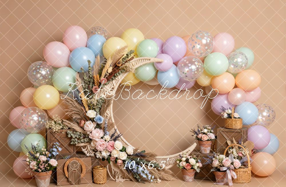Kate Boho Moon Flower Arch Balloon Garland Printed Backdrop Designed by Emetselch