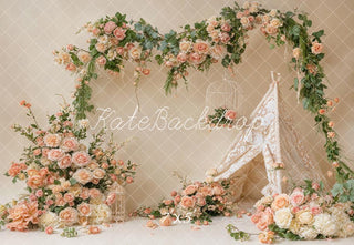 Kate Spring Flower Arch Floral Tent Cream Roses Printed Backdrop Designed by Emetselch