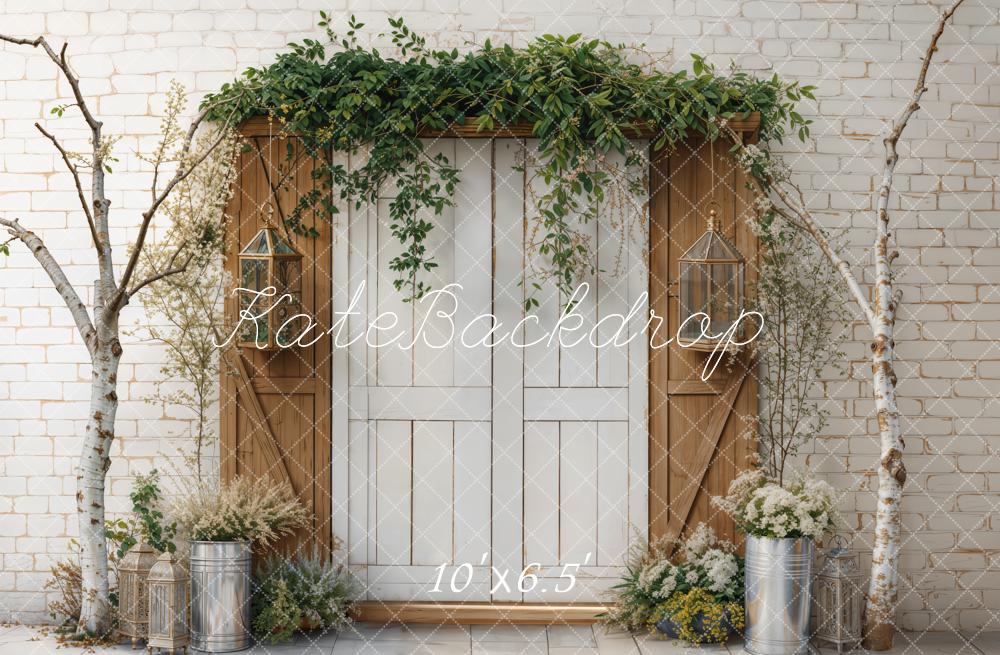 Spring Rustic Door Greenery Tree Foto Achtergrond Designed by Emetselch