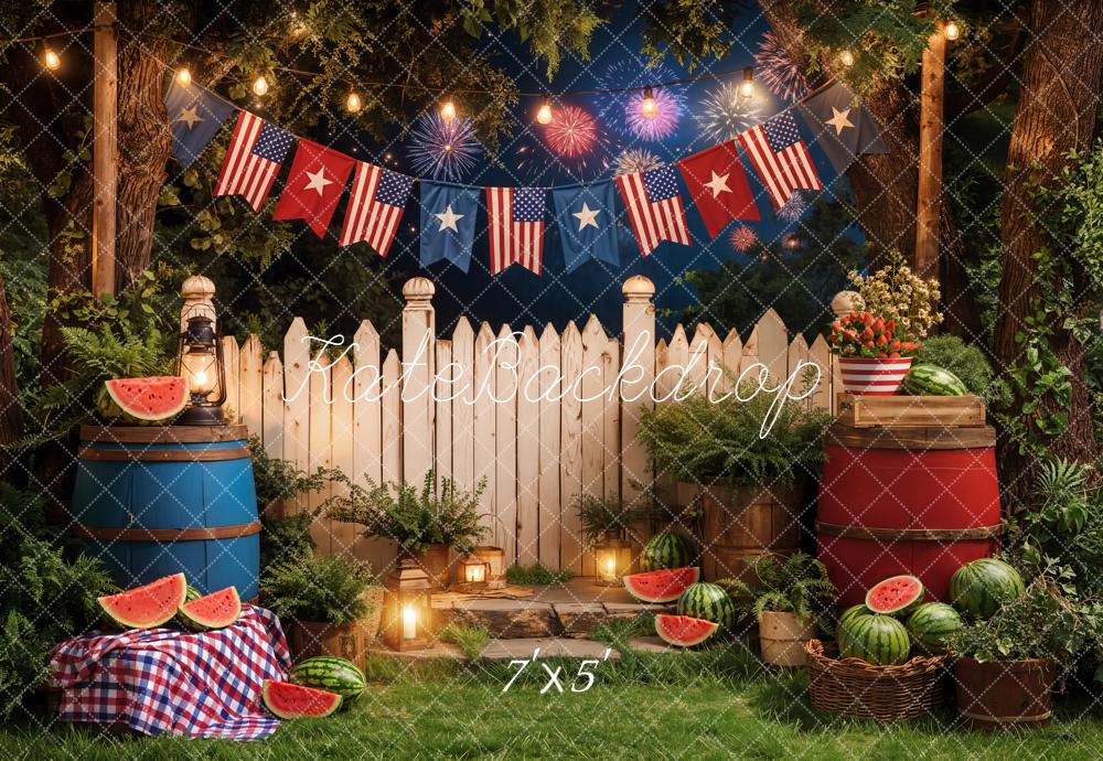 TEST Kate Independence Day Picnic Watermelon Fireworks Printed Backdrop Designed by Emetselch