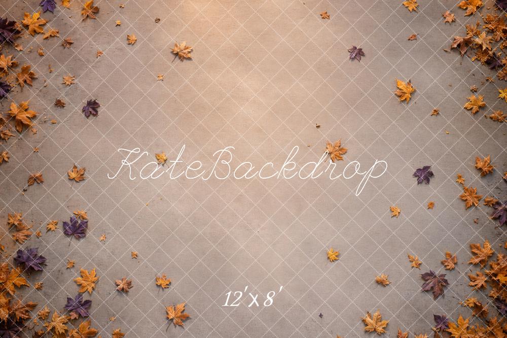 Kate Fall Maple Leaves Taupe Texture Floor Printed Backdrop Designed by Kate Image