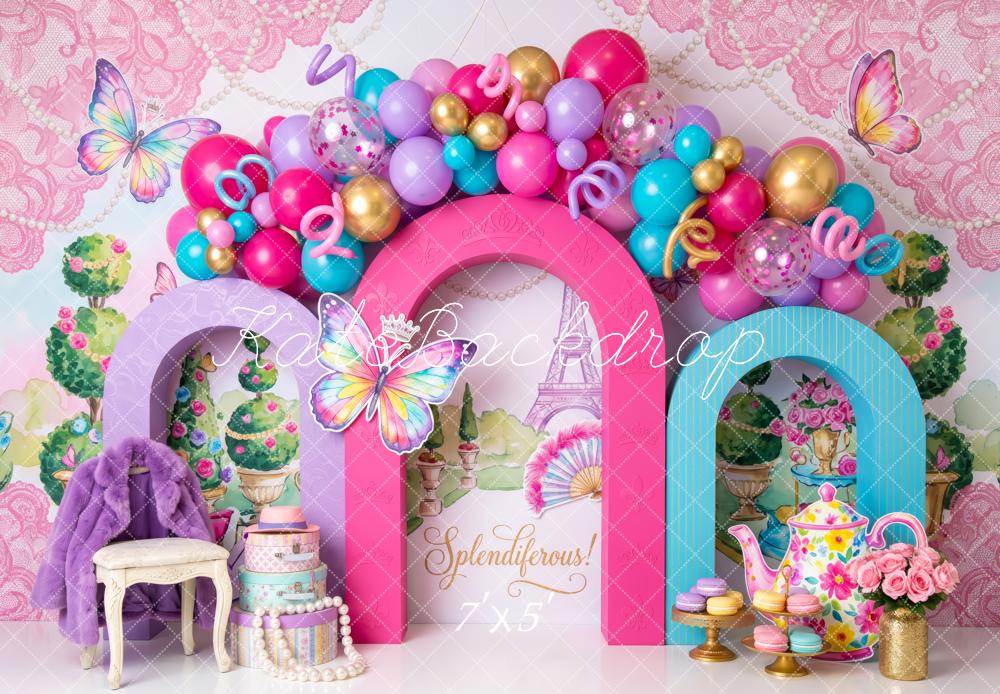 Kate Birthday Pink Sweets Butterflies Paris Balloon Arch Printed Backdrop Designed by Patty Roberts