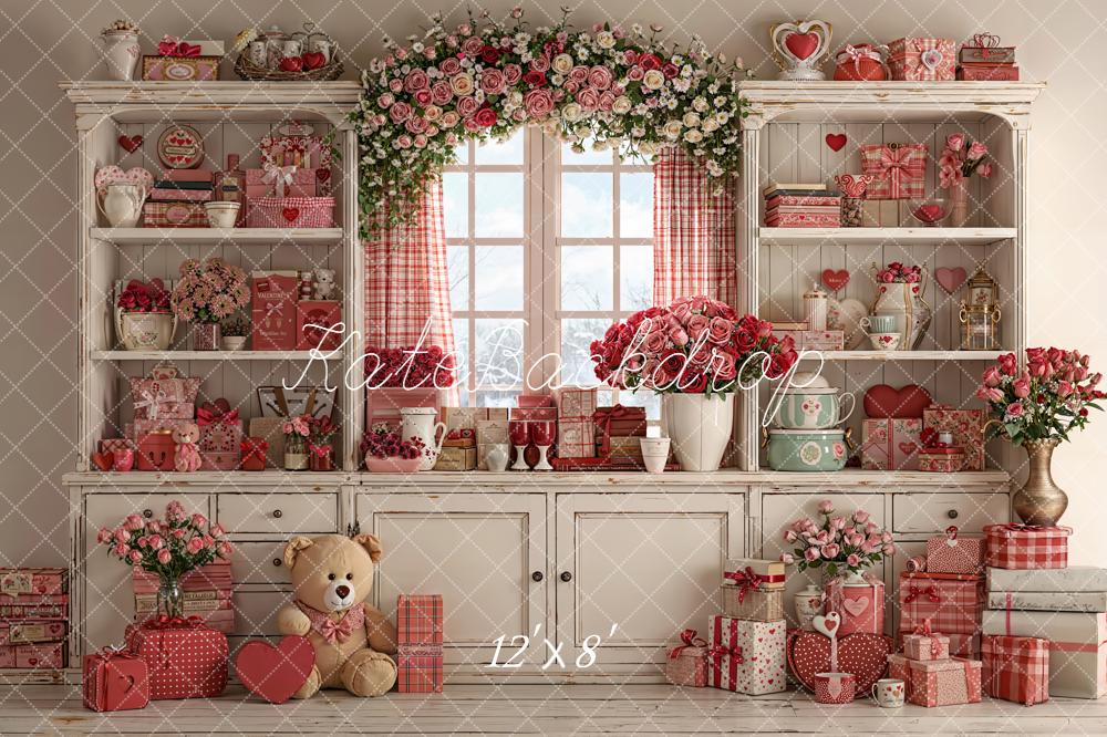 Kate Valentine's Day White Shelf Red Gift Flowers Window Backdrop Designed by Emetselch
