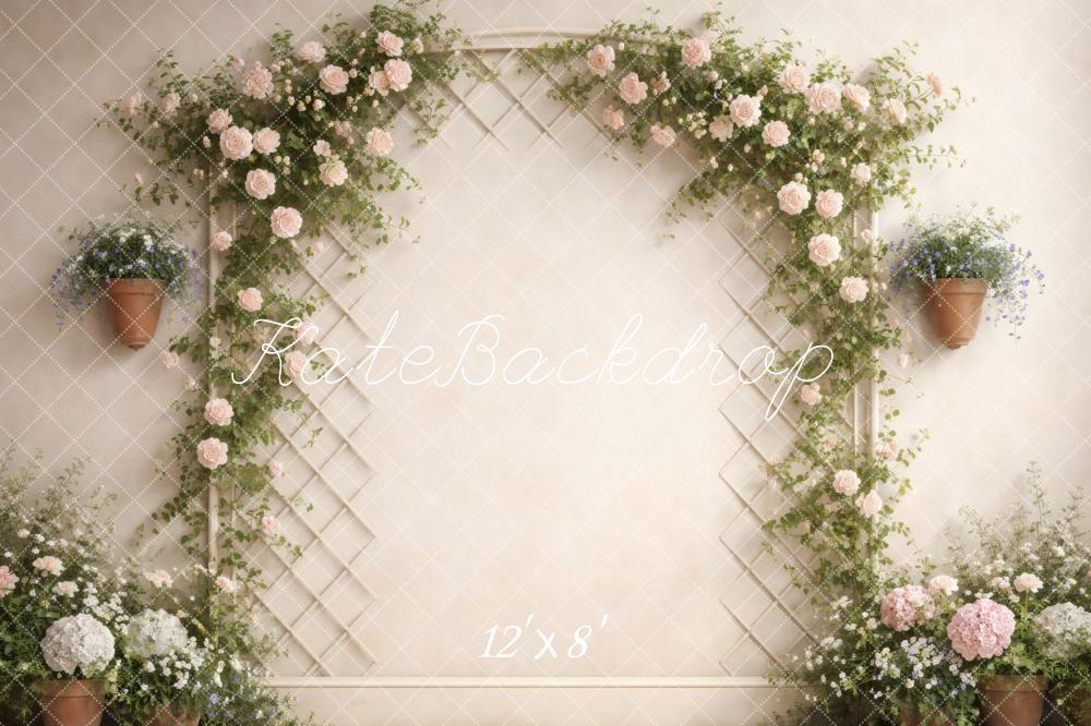 Kate Spring Flower Arch Trellis Wall Pink Roses Printed Backdrop Designed by Vertigo Productions