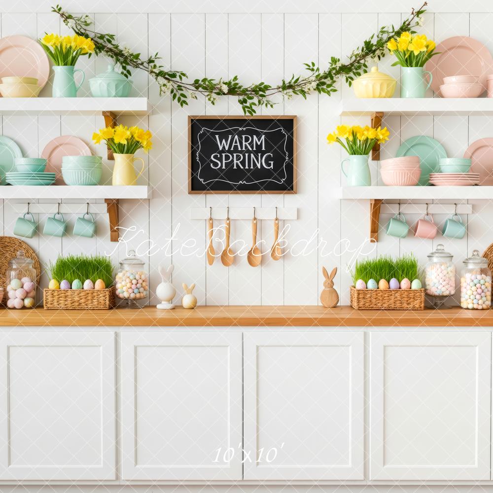 Kate Spring Kitchen Shelves Pastel Easter Eggs Backdrop Designed by Patty Roberts
