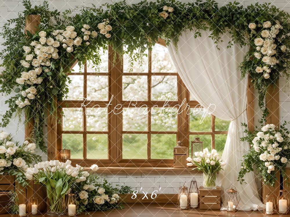 Kate Spring Flower Arch Window Lanterns White Roses Backdrop Designed by Emetselch