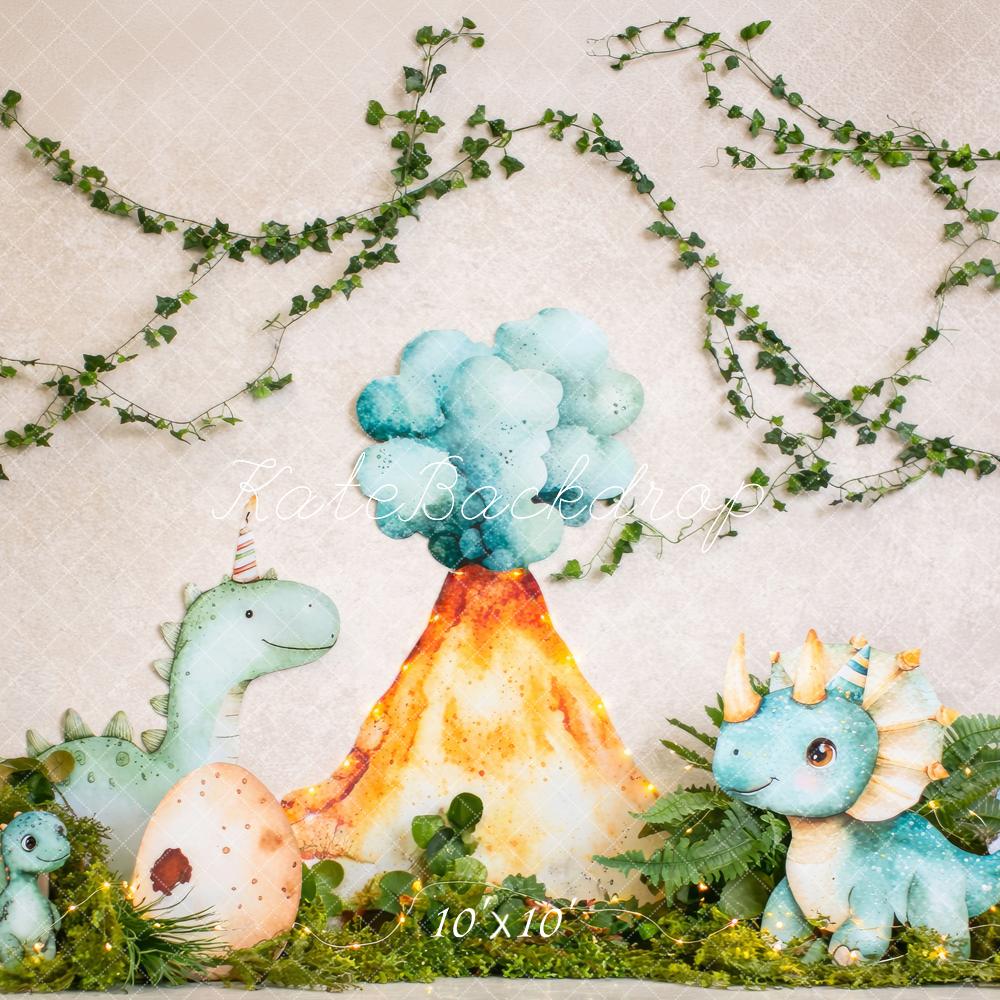 Kate Cake Smash Dinosaur Volcano Jungle Vines Printed Backdrop Designed by Megan Leigh Photography