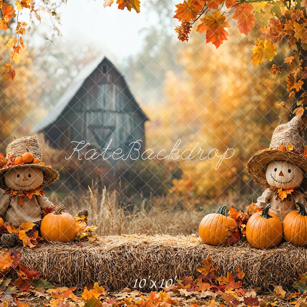 Kate Fall Scarecrow Pumpkin Cabin Maple Backdrop Designed by Emetselch