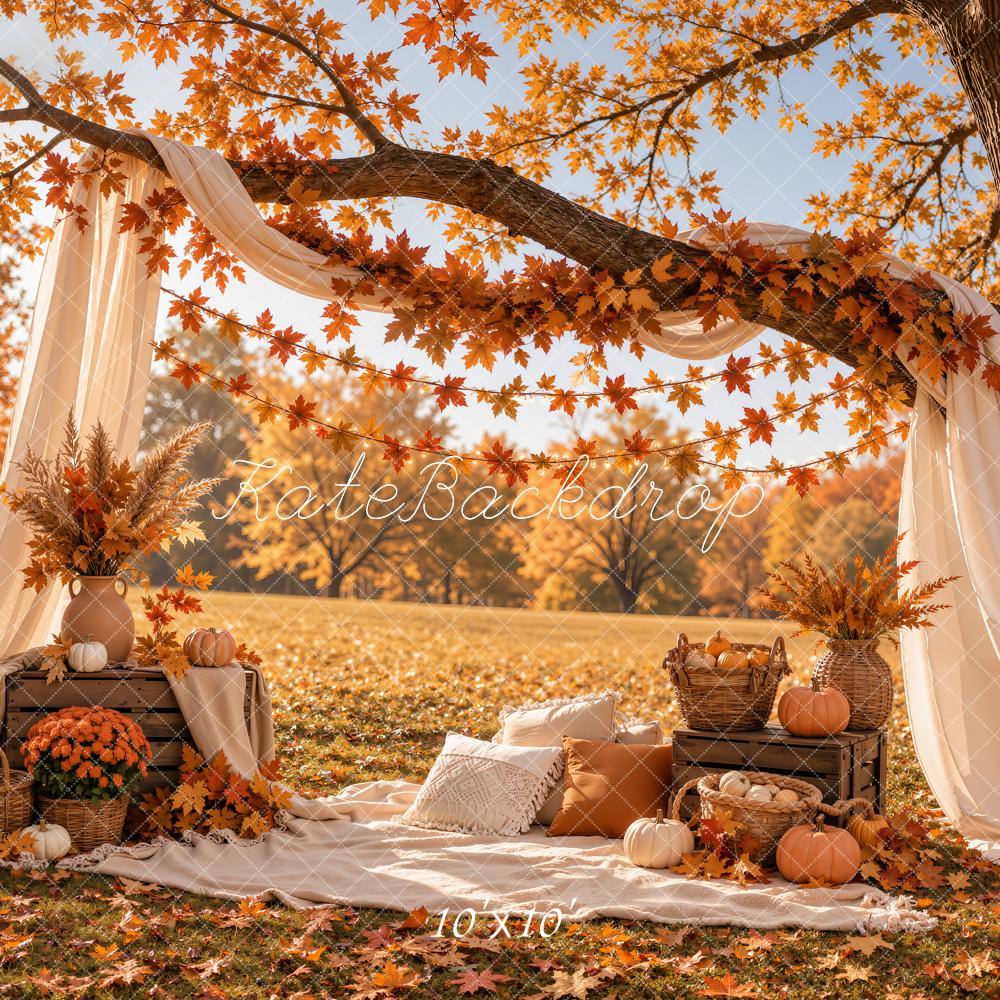 Kate Fall Orange Pumpkin Draped Canopy Printed Backdrop Designed by Emetselch