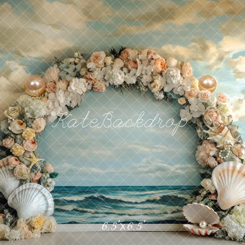 Arco Floral de Playa de Sirena con Conchas Fondo Diseñado por Mini MakeBelieve